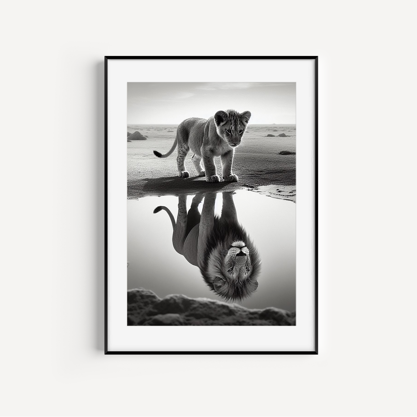 Black & White 'Mindset Is Everything' Lion Cub Reflection Print